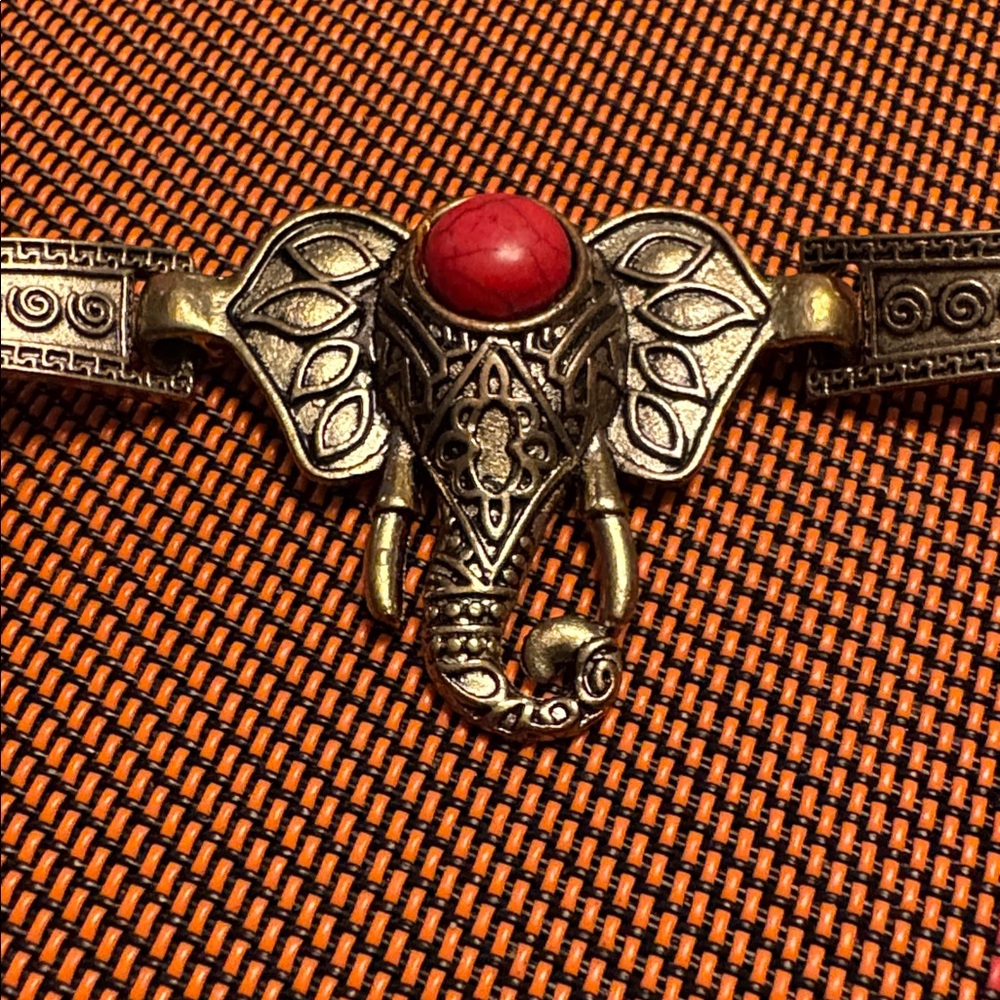 Elephant Design Bracelet with Faux Coral Accent